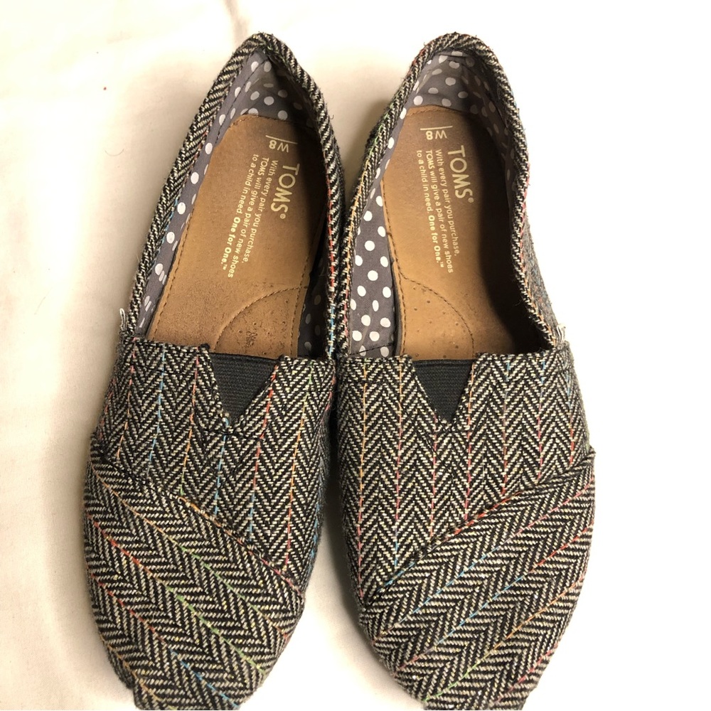 Toms flats gray rainbow sparkle herringbone canvas shoes